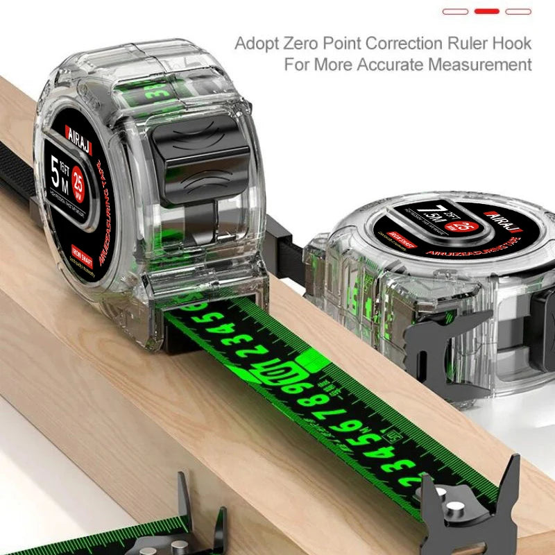Ultra-Precise Fluorescent Tape Measure - 3/5/7M, Zero-Error Hook, Carbon Steel Blade & Double-Sided Scale for Day & Night Measuring