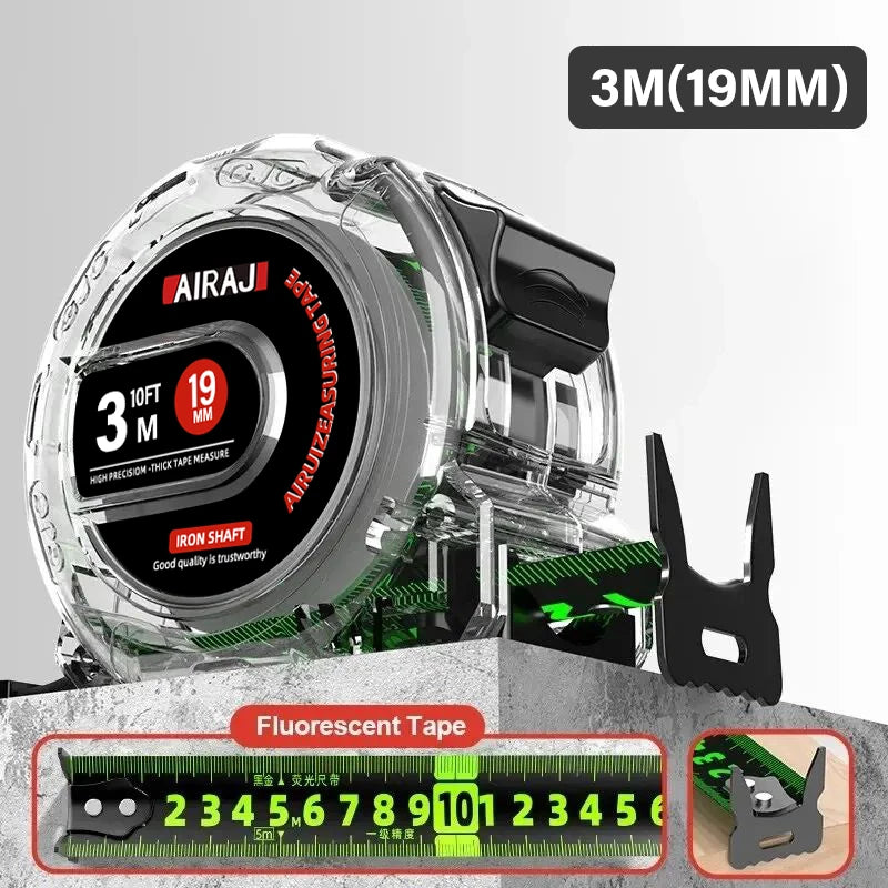 Ultra-Precise Fluorescent Tape Measure - 3/5/7M, Zero-Error Hook, Carbon Steel Blade & Double-Sided Scale for Day & Night Measuring