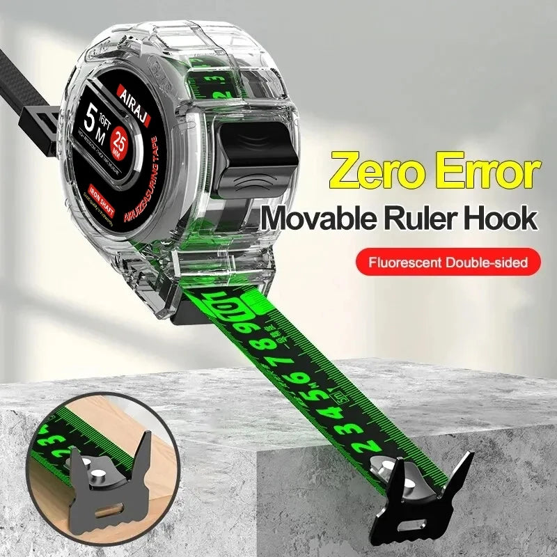 Ultra-Precise Fluorescent Tape Measure - 3/5/7M, Zero-Error Hook, Carbon Steel Blade & Double-Sided Scale for Day & Night Measuring