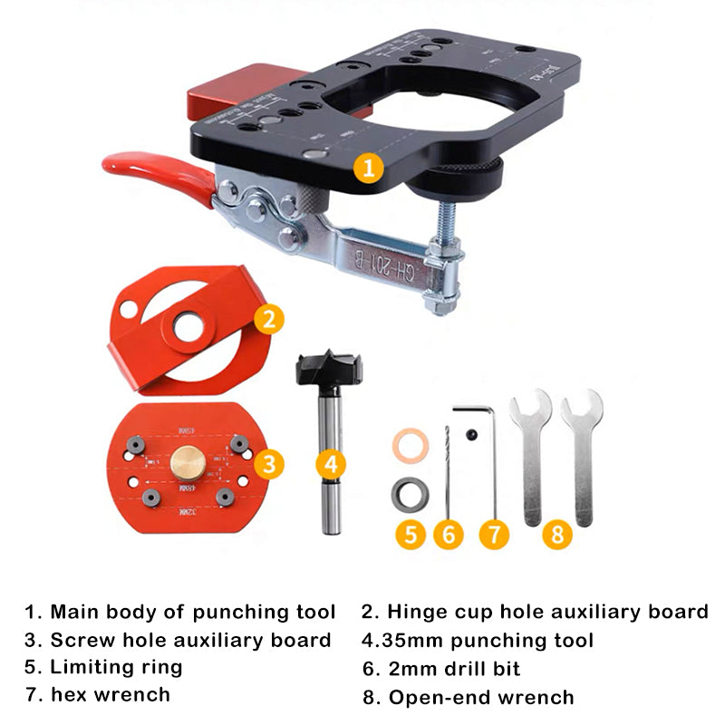 35mm / 1.4-inch Hinge Hole Positioner Hinge Jig with 4 Adjustable Hole Margins, Edge Lock Design, and for Various Panel Thicknesses