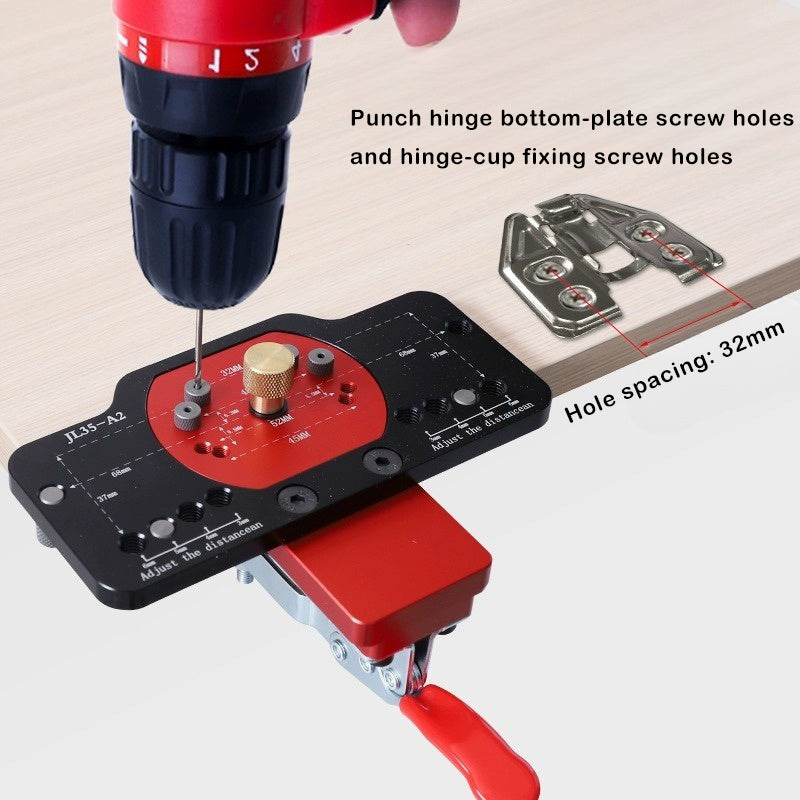 35mm / 1.4-inch Hinge Hole Positioner & Puncher Hinge Jig with 4 Adjustable Hole Margins, Edge Lock Design, and for Various Panel Thicknesses