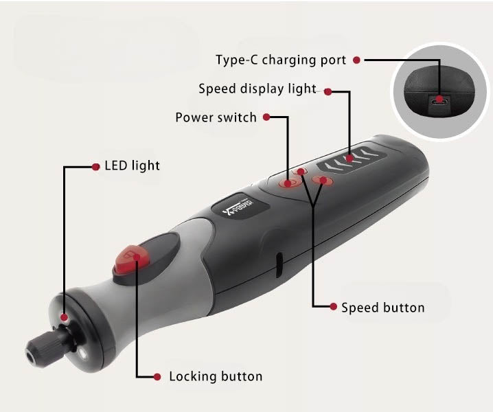 Small Rechargeable Cordless Die Grinder with 5-Speed Up To 20,000 RPM for Grinding, Cutting, Drilling, and Engraving