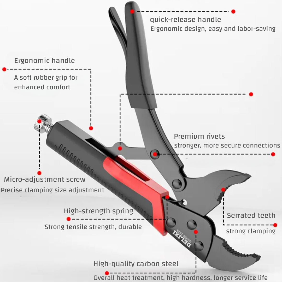 Durable and High-Torque Steel Locking Plier in Round Jaw / Straight Jaw / long Nose Jaw for Clamping, Unscrewing bolts, Pipe Maintenance, and Securing