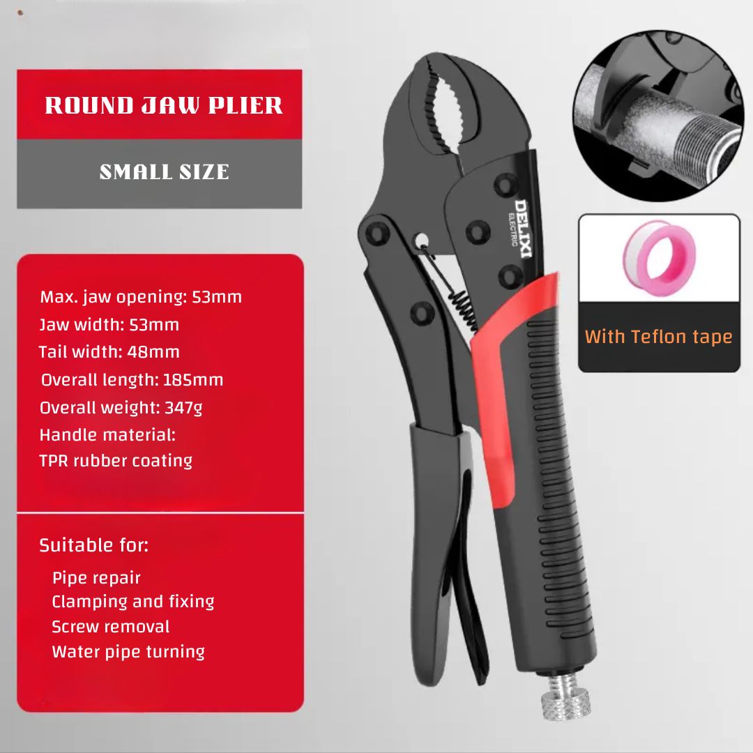 Durable and High-Torque Steel Locking Plier in Round Jaw / Straight Jaw / long Nose Jaw for Clamping, Unscrewing bolts, Pipe Maintenance, and Securing