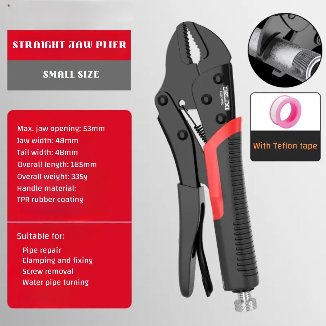 Durable and High-Torque Steel Locking Plier in Round Jaw / Straight Jaw / long Nose Jaw for Clamping, Unscrewing bolts, Pipe Maintenance, and Securing