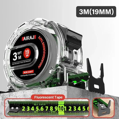 Ultra-Precise Fluorescent Tape Measure - 3/5/7M, Zero-Error Hook, Carbon Steel Blade & Double-Sided Scale for Day & Night Measuring