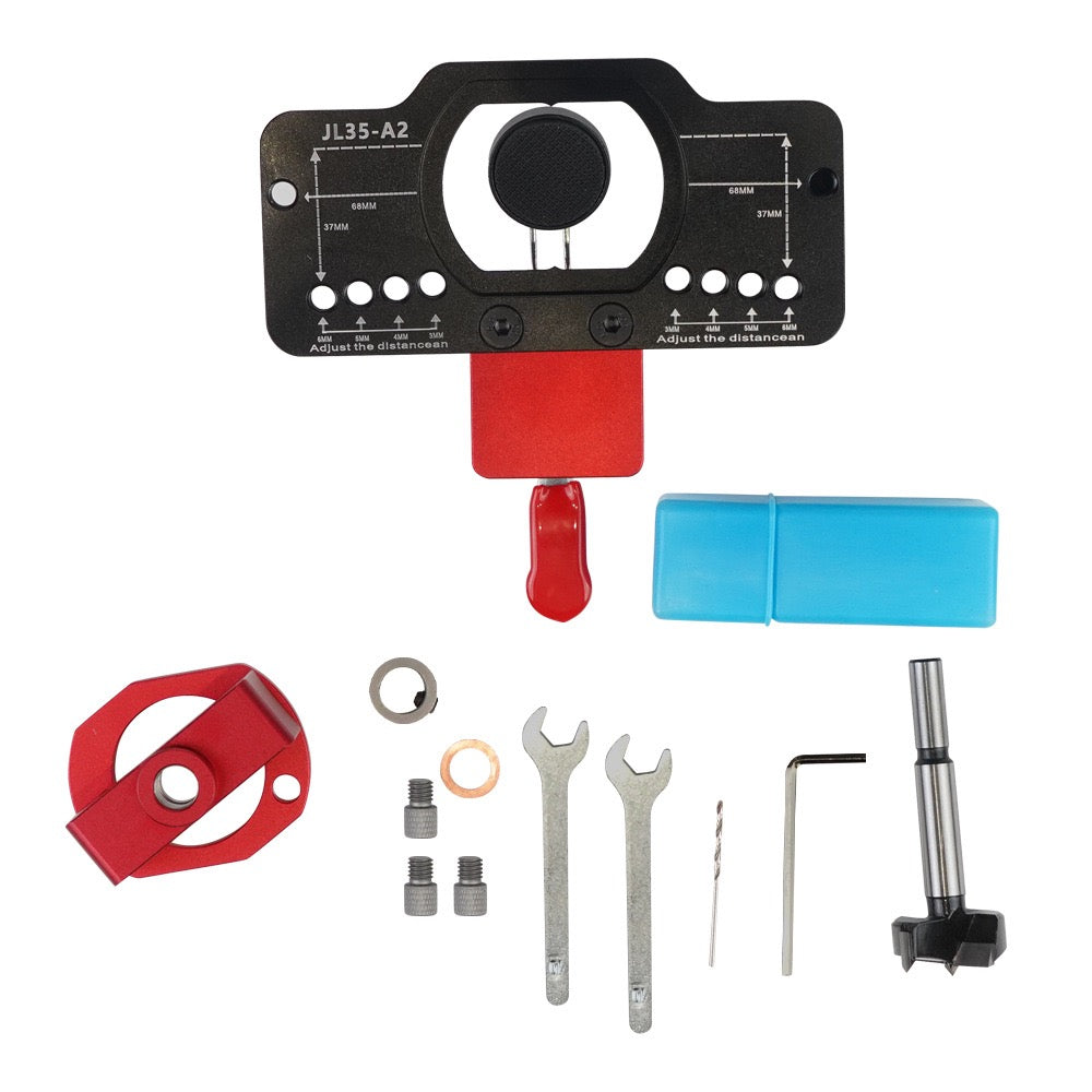 35mm / 1.4-inch Hinge Hole Positioner & Puncher Hinge Jig with 4 Adjustable Hole Margins, Edge Lock Design, and for Various Panel Thicknesses